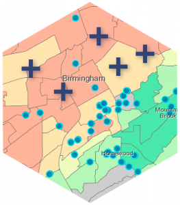 Map showing areas of opportunity on health process flow map.