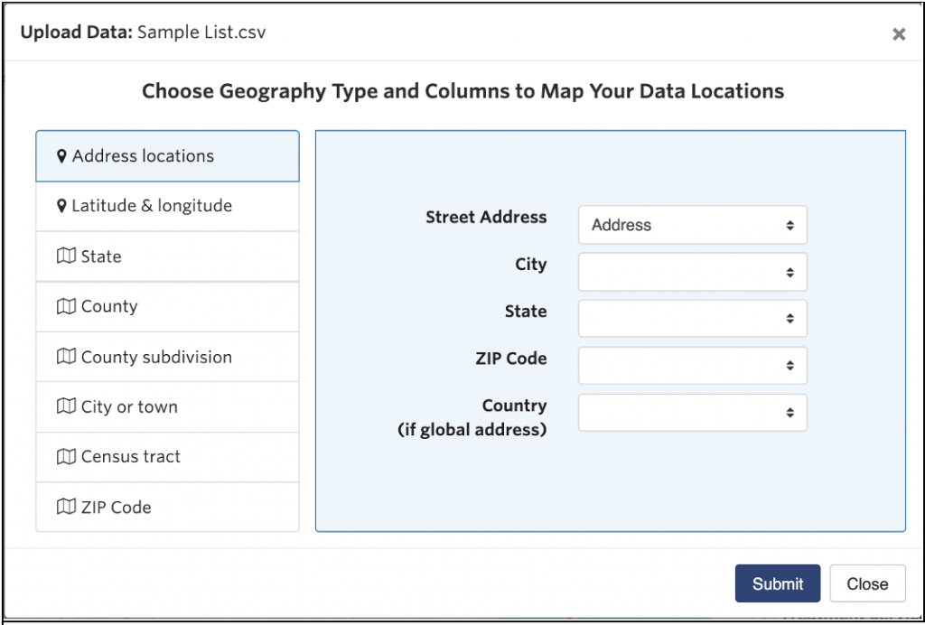 Recognition of addresses in the upload data process.