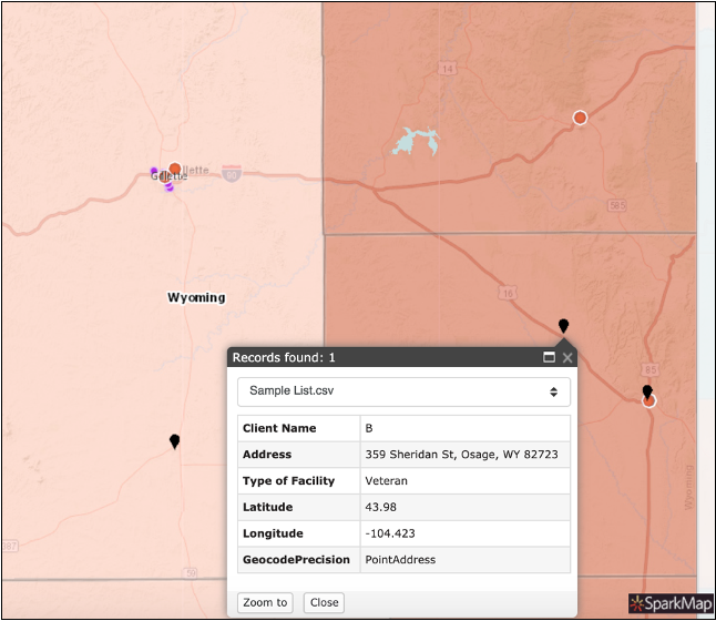 Office addresses shown as points in the map room.