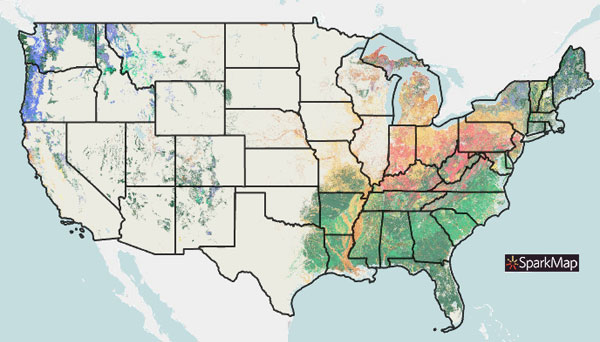 Map of tree canopy in the US