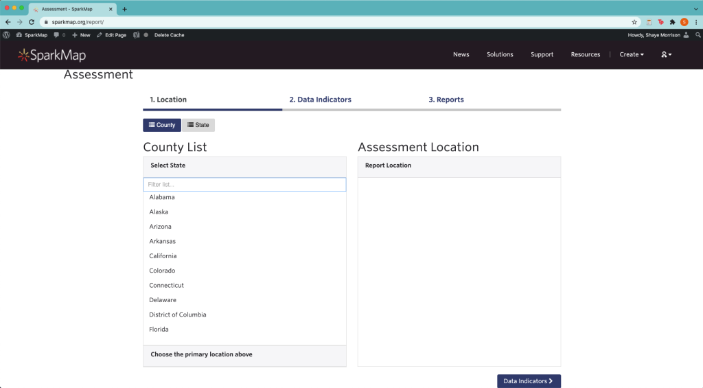 Screenshot of community needs assessment