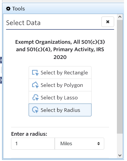 Screenshot of the select data tool in the SparkMap Map Room