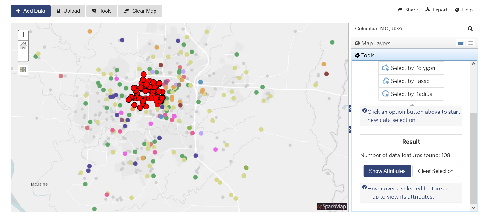 Hyperlocal data in the Map Room - looking for Nonprofits near me - SparkMap