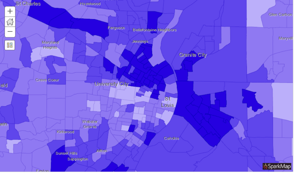map of heart disease prevalence in St Louis, MO