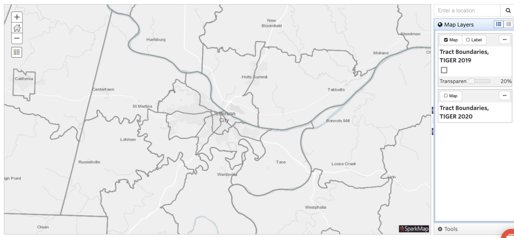 2019 Tract boundaries for Jefferson City, MO