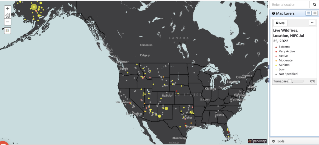 Live Wildfires Data layer in Map Room