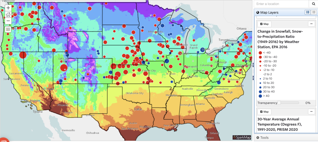 Additional Climate Layers (e.g., Change in Snowfall and 30-Year Average Annual Temperature) in Map Room