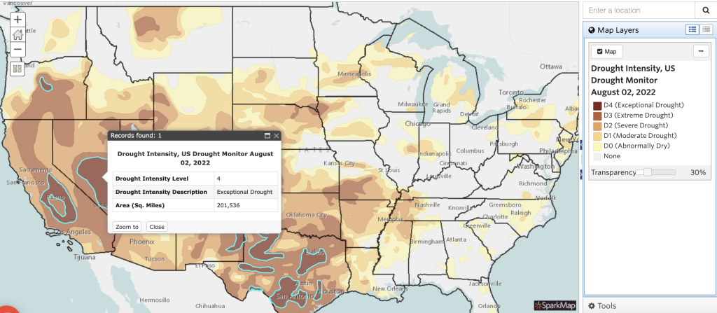 US Drought Monitor as of August 2, 2022