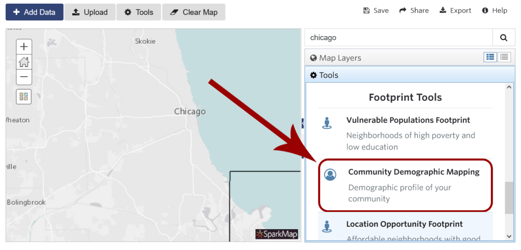 Community demographic mapping tool location