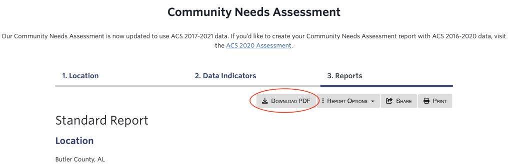 Download PDF Button in Community Needs Assessment