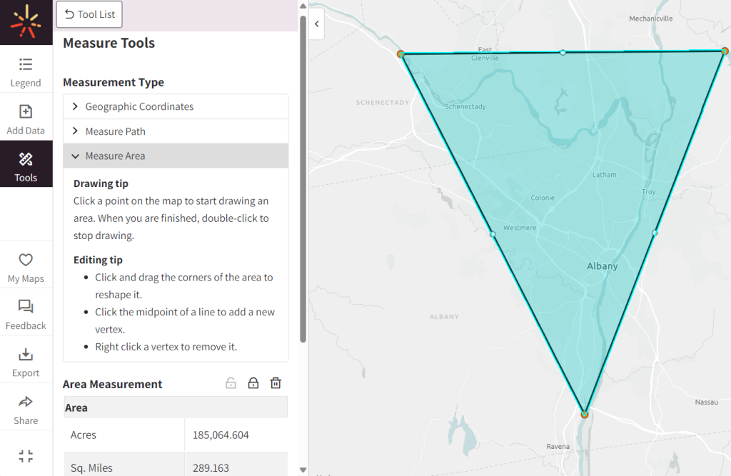 A SparkMap visitor draws a triangle shaped area on their map. 