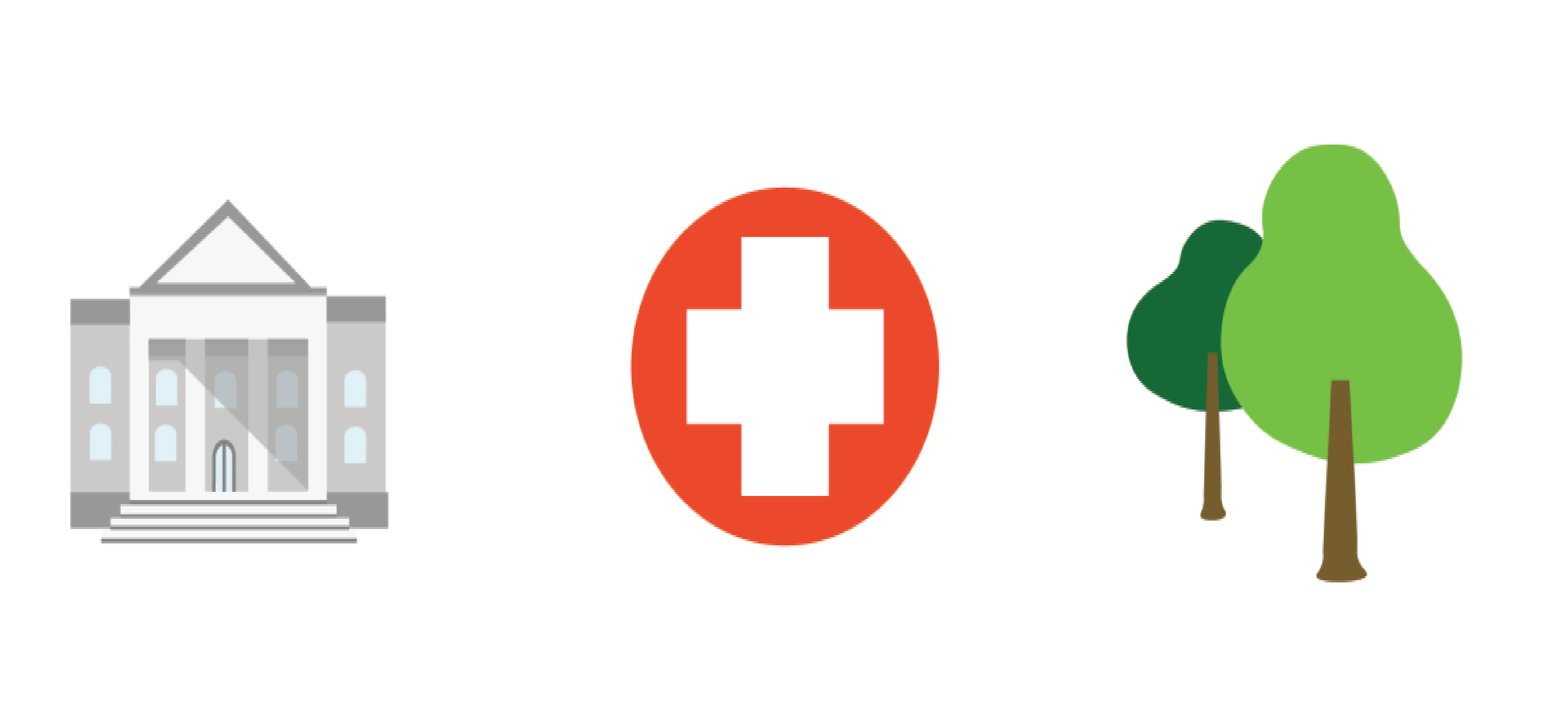 Icons representing careers in community development, health, and environment